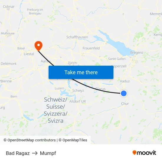Bad Ragaz to Mumpf map