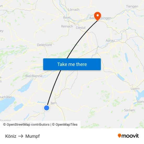 Köniz to Mumpf map