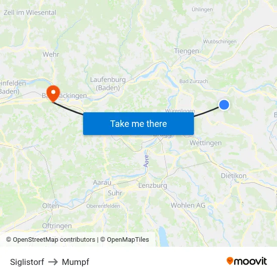 Siglistorf to Mumpf map