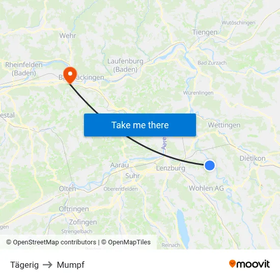 Tägerig to Mumpf map
