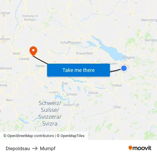 Diepoldsau to Mumpf map
