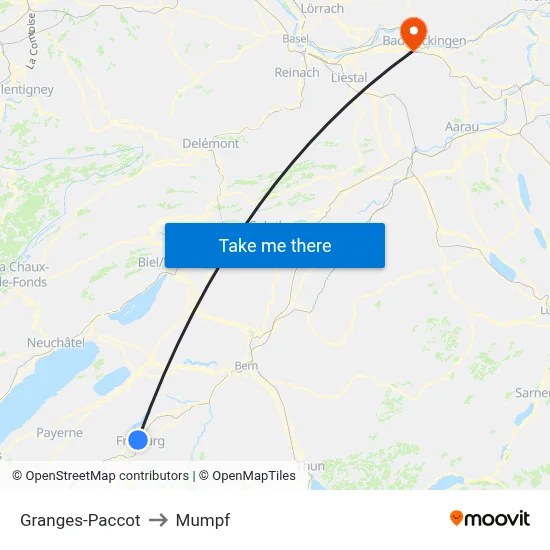 Granges-Paccot to Mumpf map