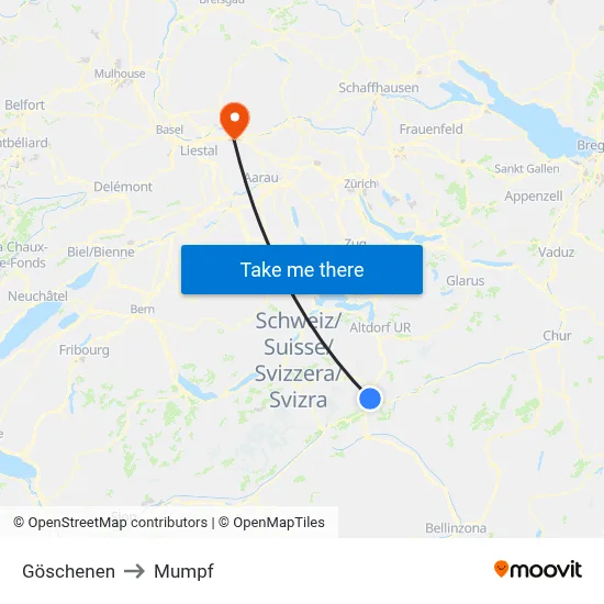 Göschenen to Mumpf map