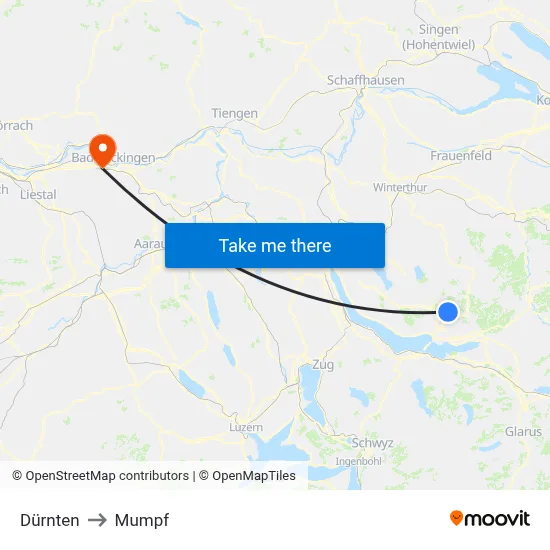 Dürnten to Mumpf map