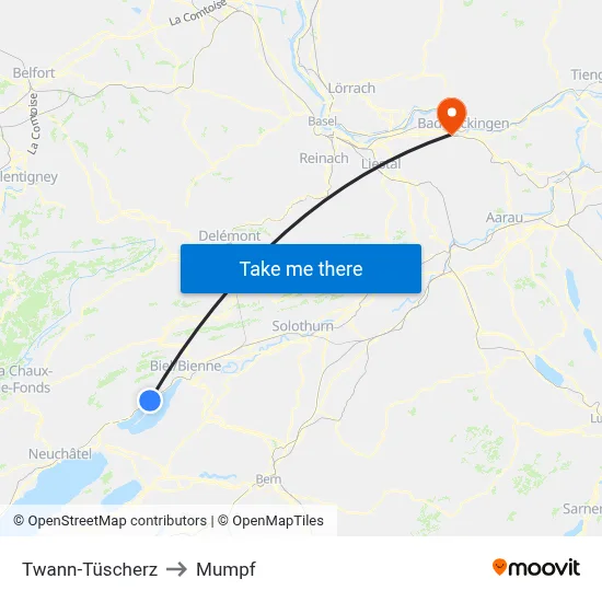 Twann-Tüscherz to Mumpf map