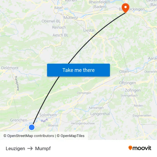 Leuzigen to Mumpf map