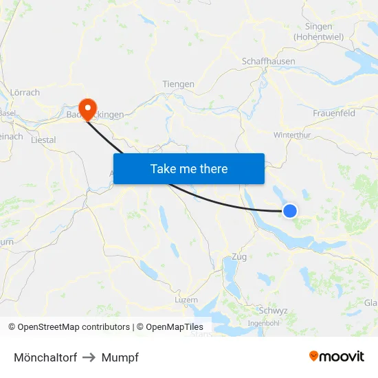 Mönchaltorf to Mumpf map