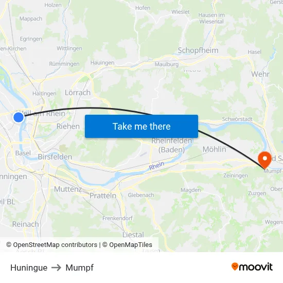 Huningue to Mumpf map