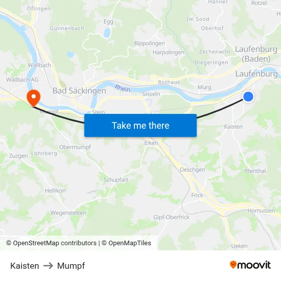 Kaisten to Mumpf map