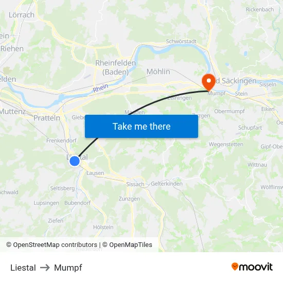 Liestal to Mumpf map