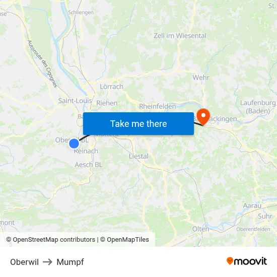 Oberwil to Mumpf map