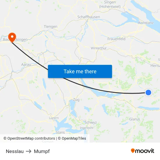 Nesslau to Mumpf map