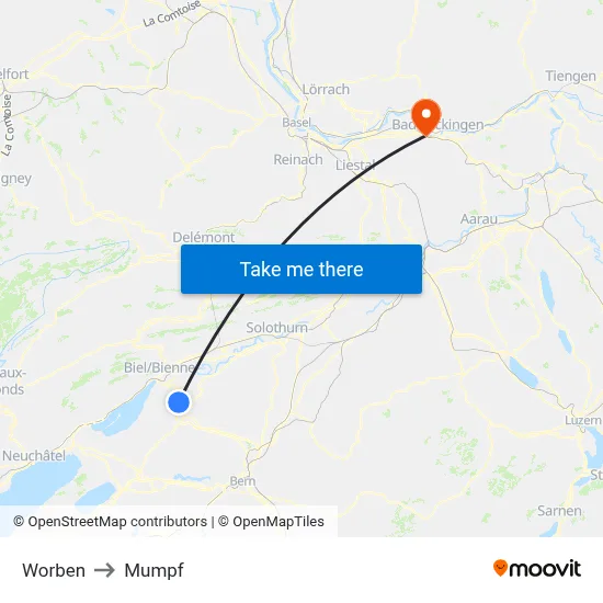 Worben to Mumpf map