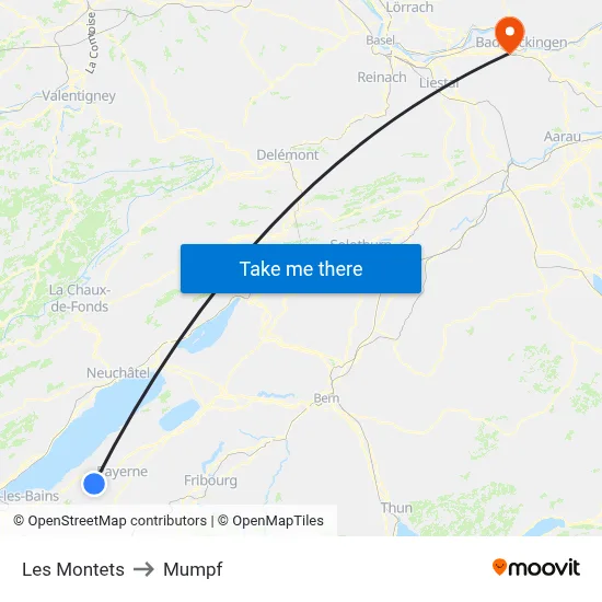 Les Montets to Mumpf map