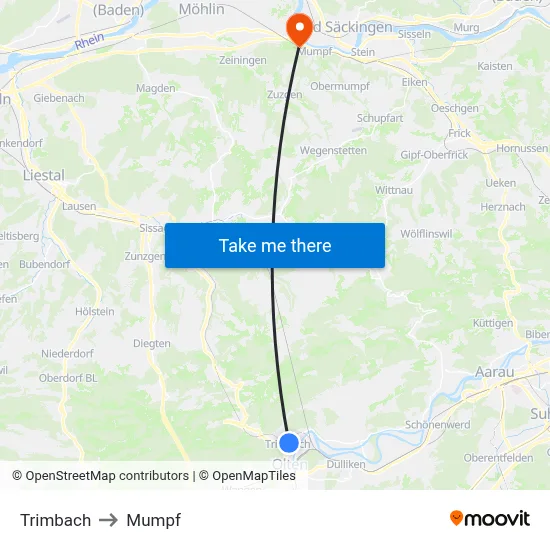 Trimbach to Mumpf map