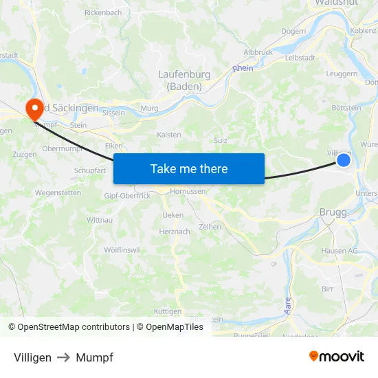 Villigen to Mumpf map