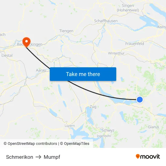 Schmerikon to Mumpf map