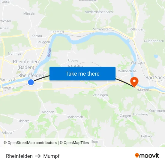 Rheinfelden to Mumpf map