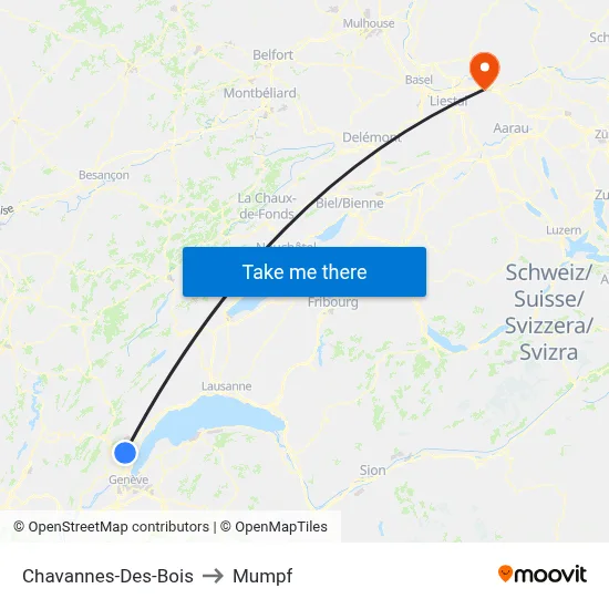 Chavannes-Des-Bois to Mumpf map