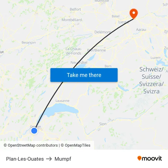 Plan-Les-Ouates to Mumpf map