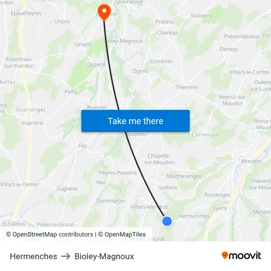 Hermenches to Bioley-Magnoux map