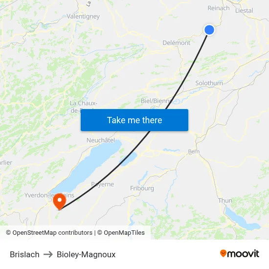 Brislach to Bioley-Magnoux map