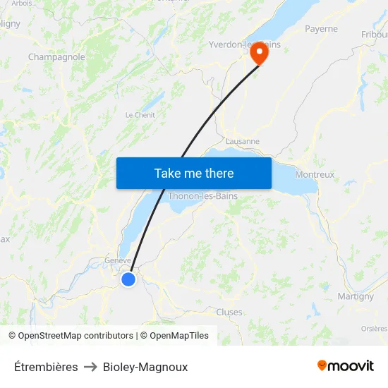 Étrembières to Bioley-Magnoux map