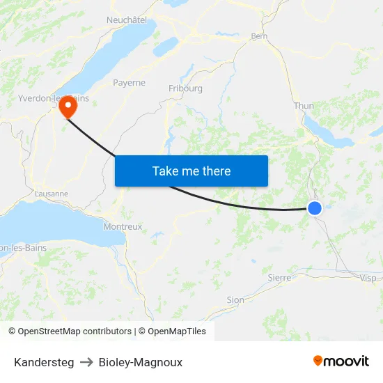 Kandersteg to Bioley-Magnoux map
