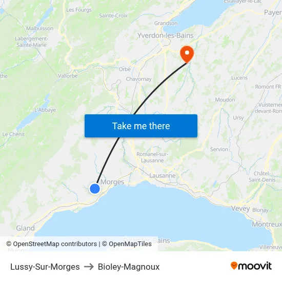 Lussy-Sur-Morges to Bioley-Magnoux map
