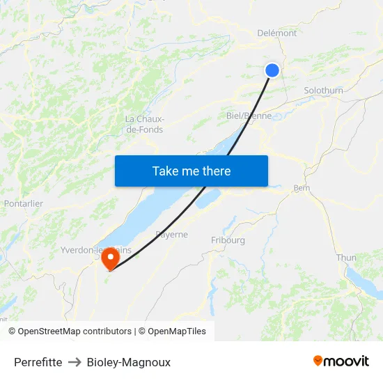 Perrefitte to Bioley-Magnoux map