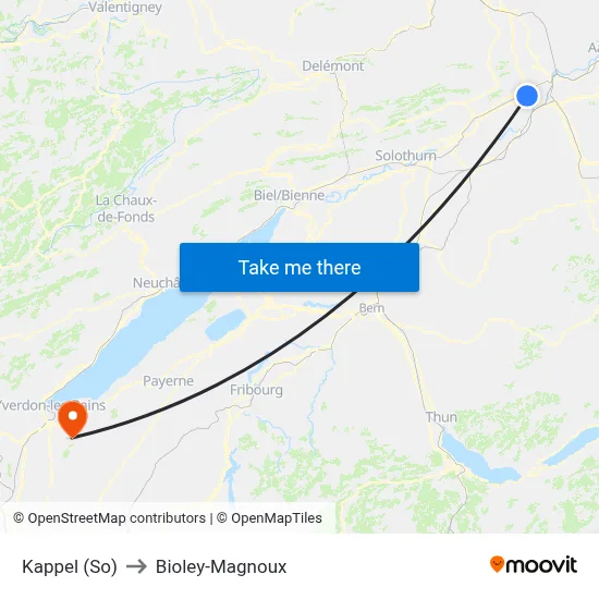 Kappel (So) to Bioley-Magnoux map