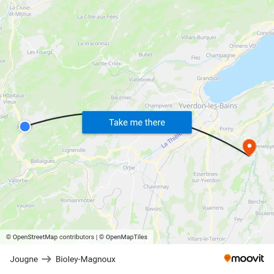 Jougne to Bioley-Magnoux map