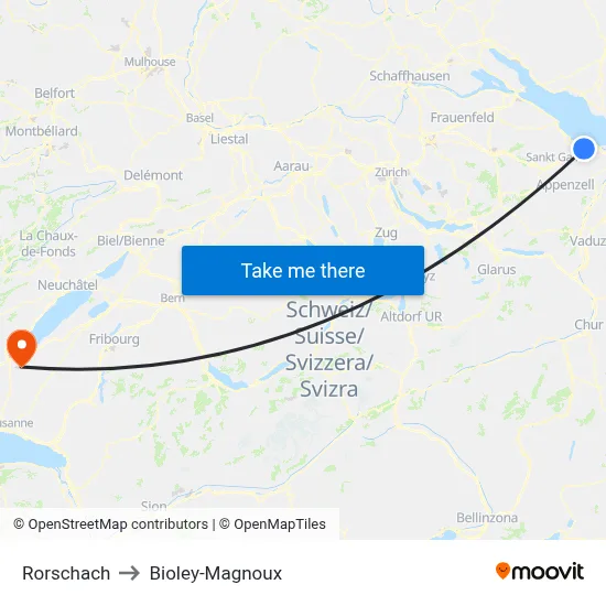 Rorschach to Bioley-Magnoux map