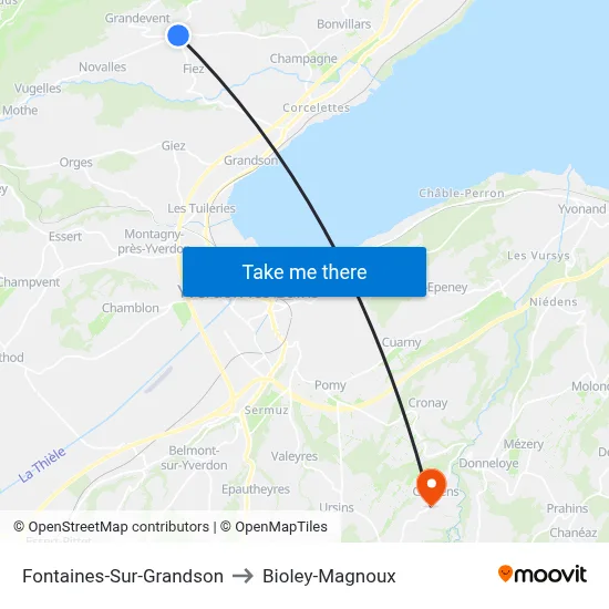 Fontaines-Sur-Grandson to Bioley-Magnoux map