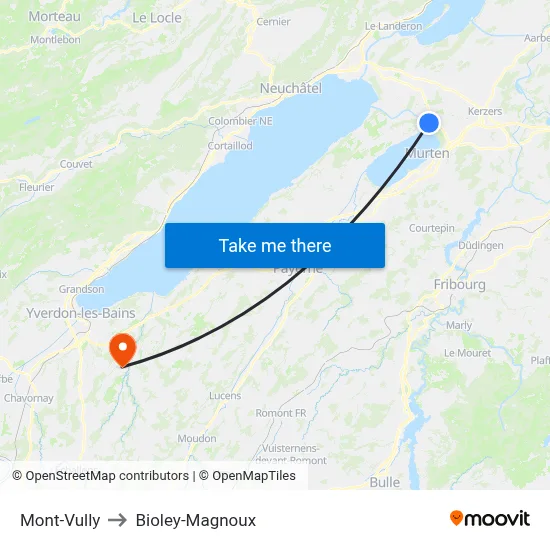 Mont-Vully to Bioley-Magnoux map