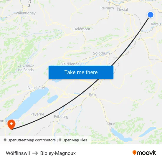 Wölflinswil to Bioley-Magnoux map