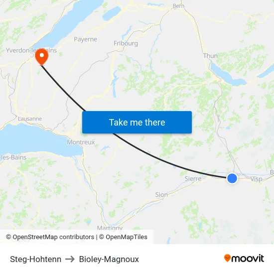 Steg-Hohtenn to Bioley-Magnoux map