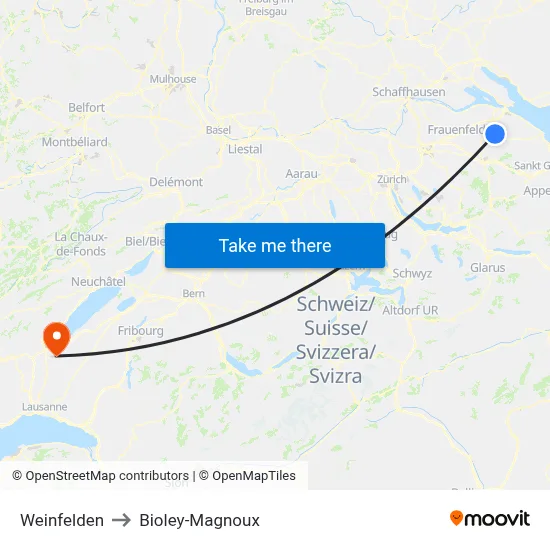 Weinfelden to Bioley-Magnoux map