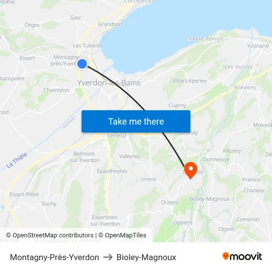 Montagny-Près-Yverdon to Bioley-Magnoux map
