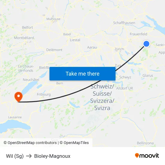 Wil (Sg) to Bioley-Magnoux map