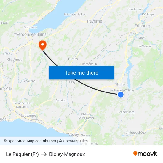 Le Pâquier (Fr) to Bioley-Magnoux map