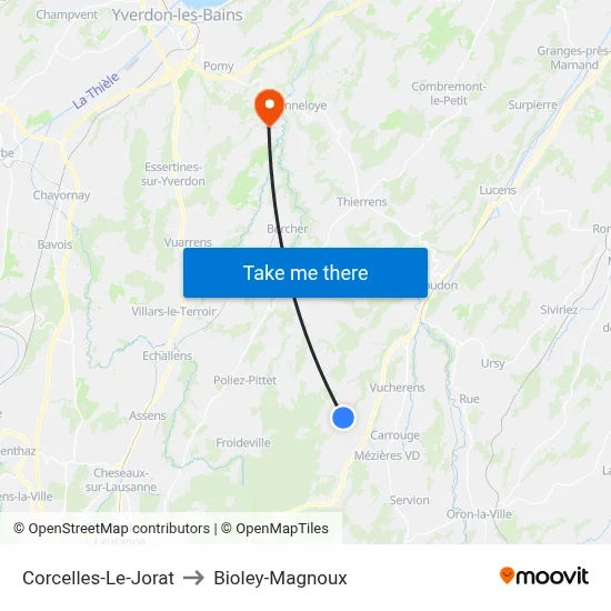 Corcelles-Le-Jorat to Bioley-Magnoux map
