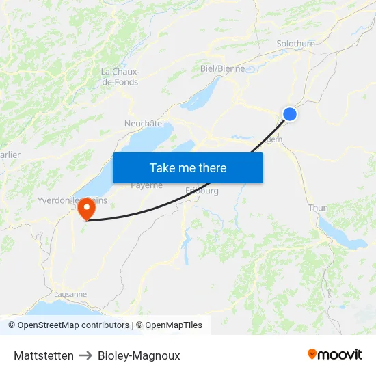 Mattstetten to Bioley-Magnoux map