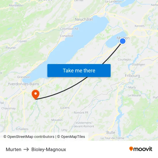 Murten to Bioley-Magnoux map