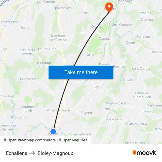 Echallens to Bioley-Magnoux map