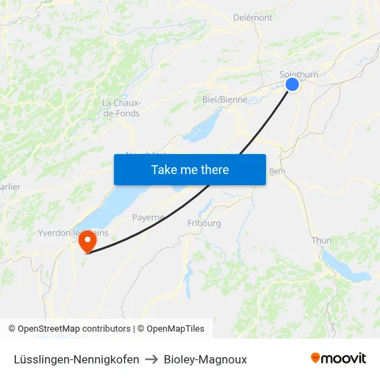 Lüsslingen-Nennigkofen to Bioley-Magnoux map