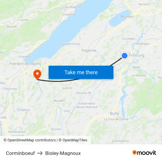 Corminboeuf to Bioley-Magnoux map