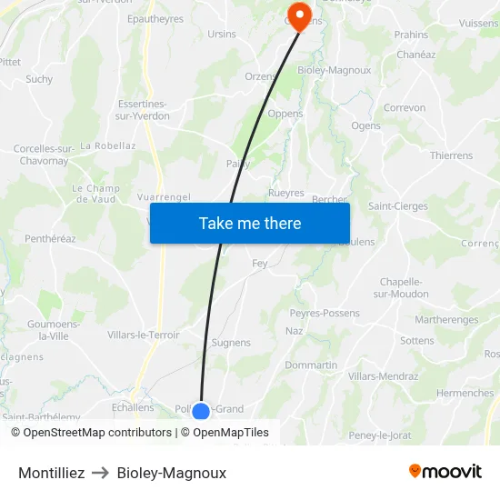 Montilliez to Bioley-Magnoux map