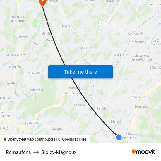 Remaufens to Bioley-Magnoux map