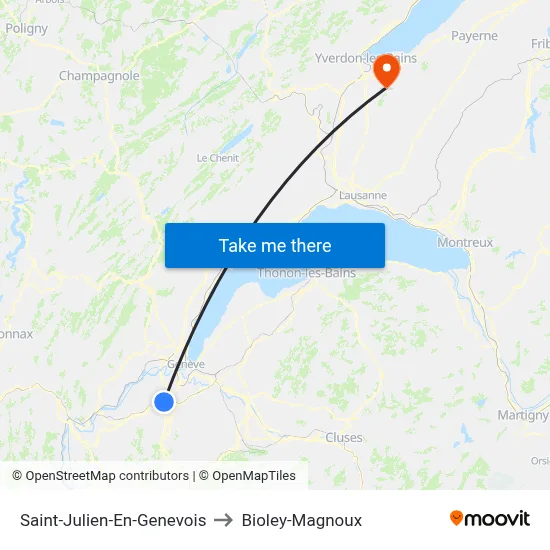 Saint-Julien-En-Genevois to Bioley-Magnoux map
